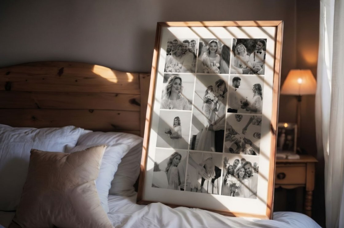 Fotoobraz z vlastních fotek na fotopapír do rámu, desku nebo plátno. Rozměr 50×70 cm, 12 fotografií.