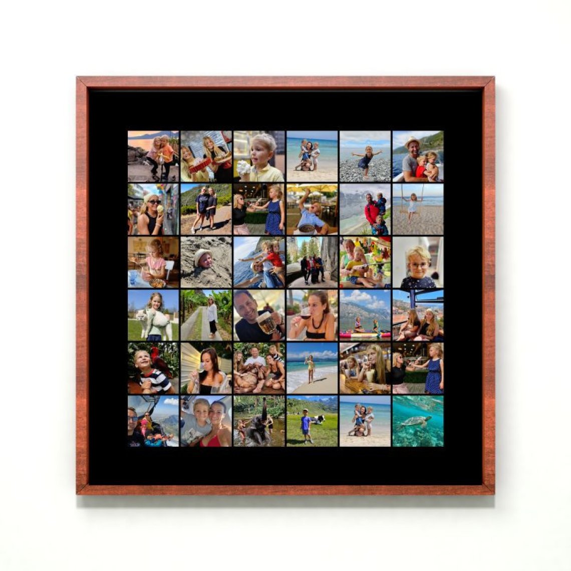 Fotokoláž 80×80 cm, 36 fotek do čtverce