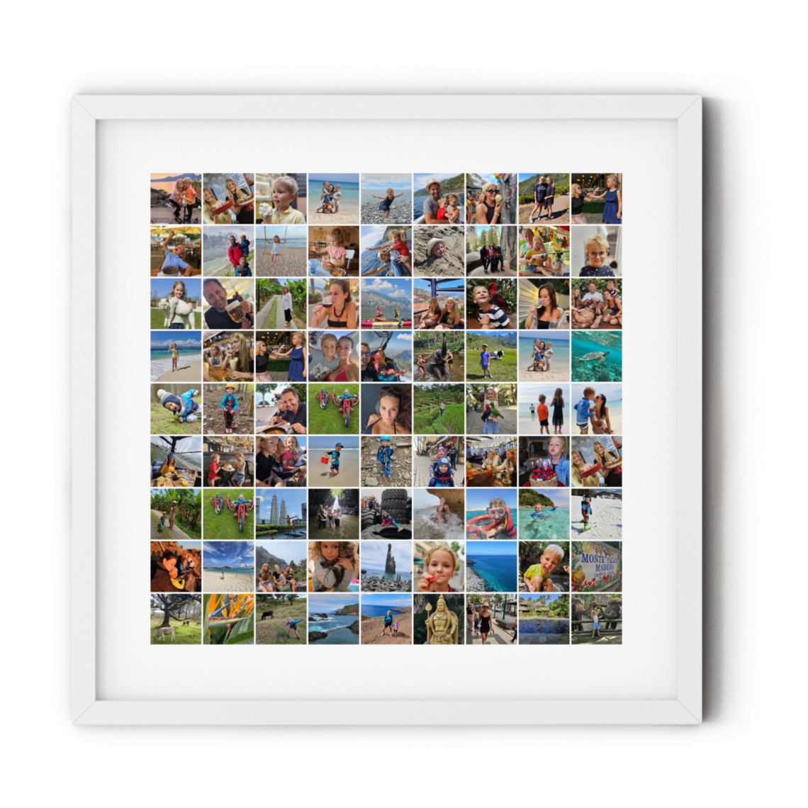 Fotokoláž 100×100 cm, 81 fotek do čtverce